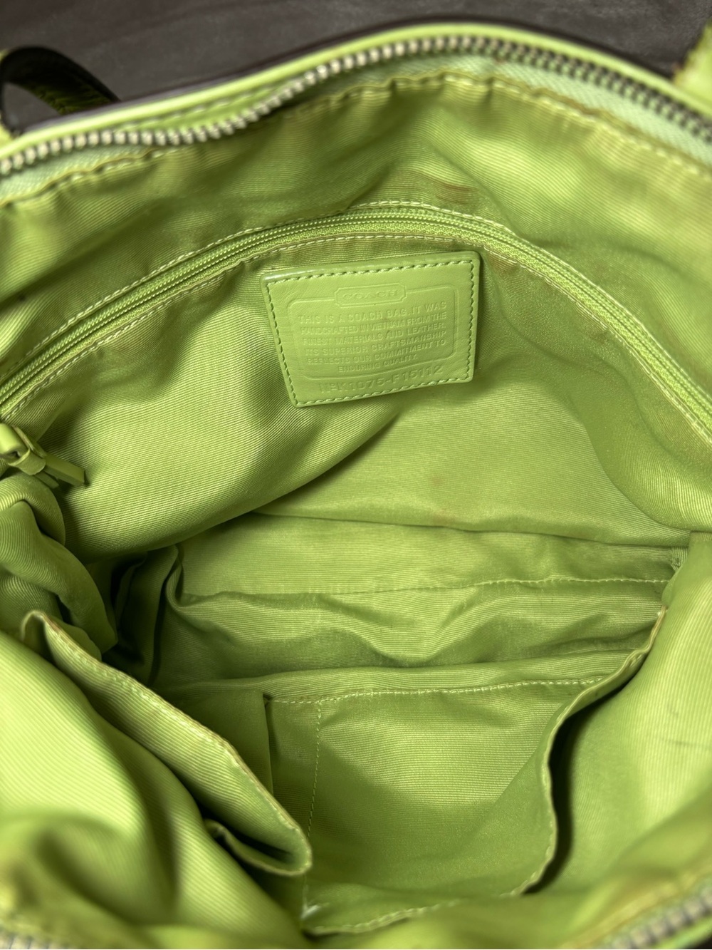 Coach Signature Stripe Brown and Green Tote Shoulder Bag - Picture 5 of 6